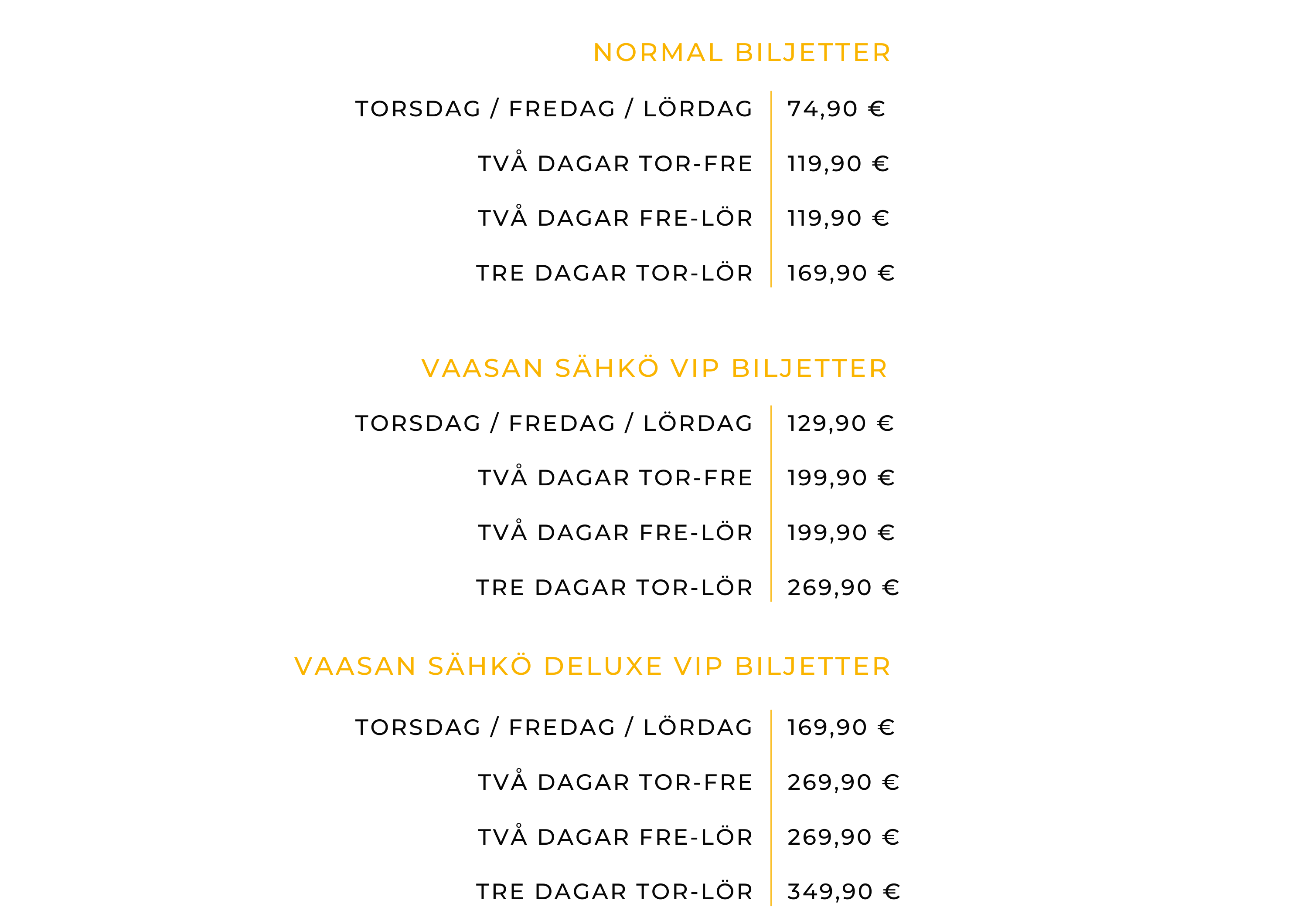 Prislist Vaasa Festival 2022
